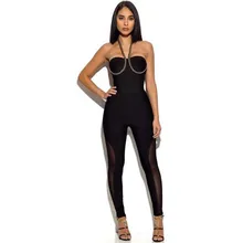 Новые комбинезоны черного и оранжевого цвета, облегающее обтягивающее боди с лямкой на шее(H1871