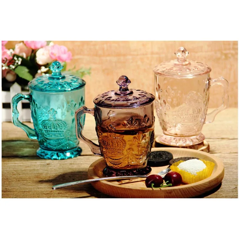 Embossed Fashion Glass Cup Belt Cover Glass Household Lead free Crystal