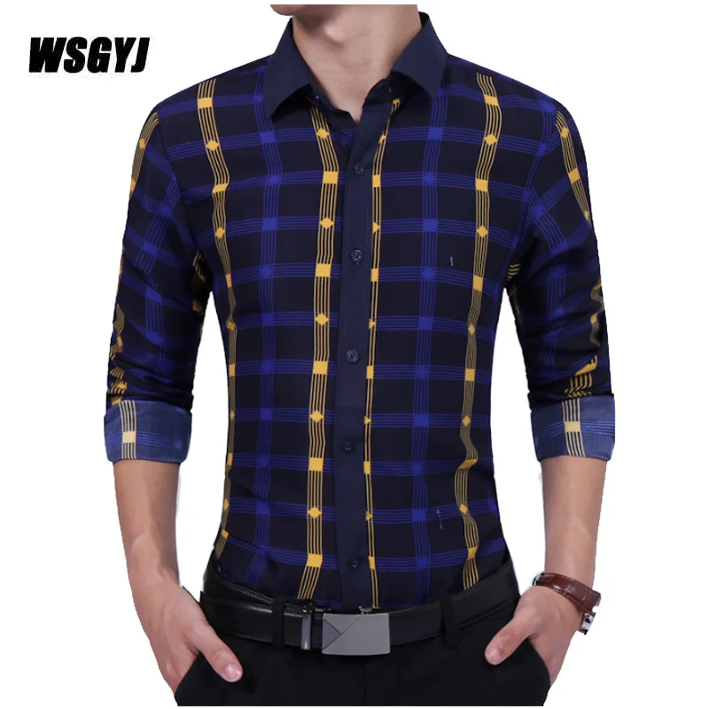 Plaid Shirt Brand 2017 Male Long Sleeve Shirts Dress Shirt Casual Slim Fit Dress Shirts Mens Camisa Masculina M-XXL