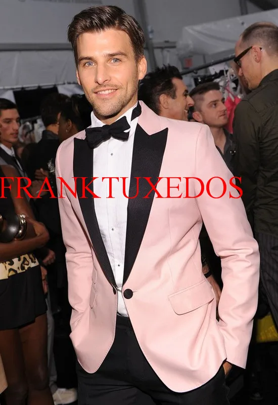 

2017Custom Made One Button Groom Tuxedos Pink Best Peak Satin Lapel Groomsman Men Wedding Suits Bridegroom (Jacket+Pants+Tie)