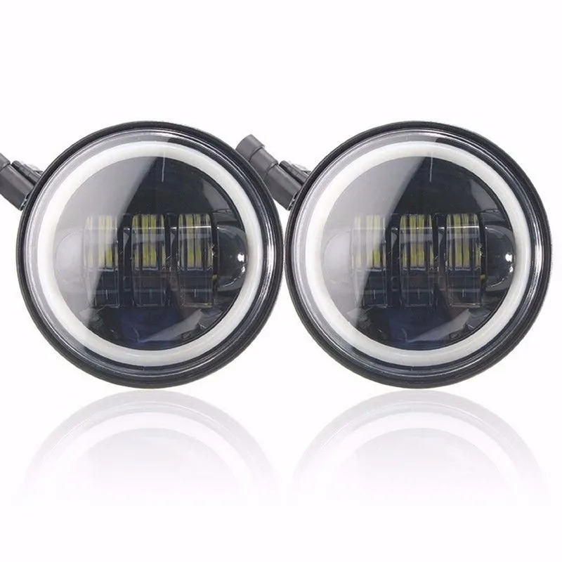 4.5 inch Fog Lights Special for Harley Davidson MOTORCYCLE with Halo Angel Eyes Ring & Turn Signal Lights LED Headlights (White White)