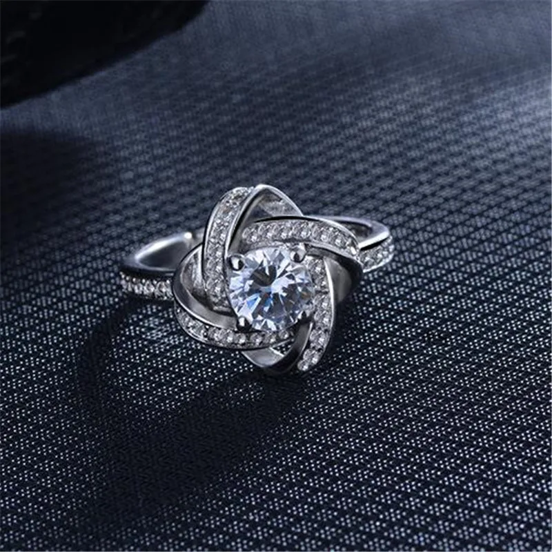925 Sterling Silver Crystal Clover Ring Bague Anillos Pure Silver Fine Jewelry For Women silver rings silver ring
