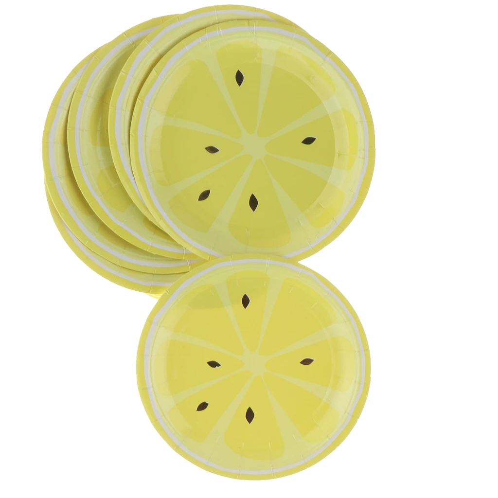Cute Fruit Lemon Printed Paper Plates Wedding Birthday Theme Party Decor Disposable Tableware for 8 Guests