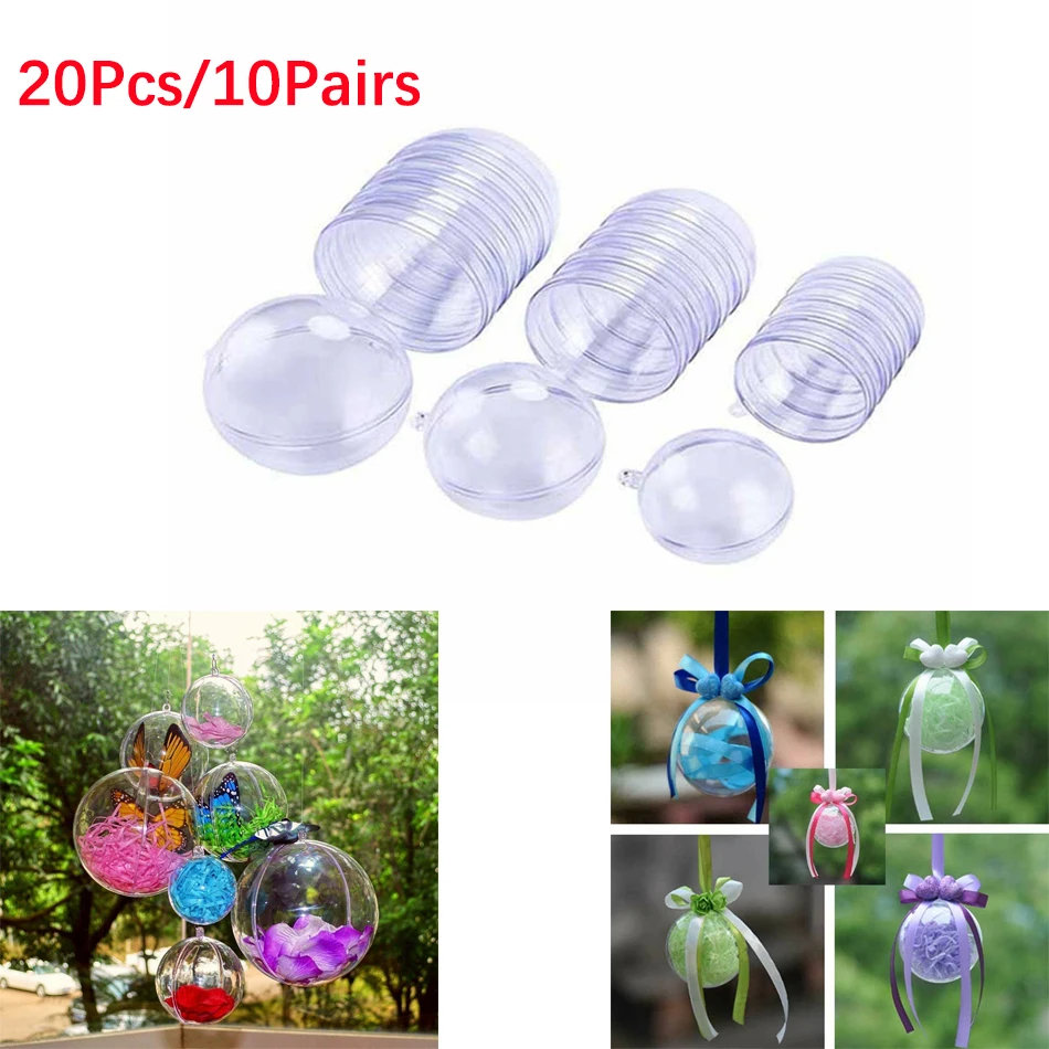 20 piezas/10 pares de adornos navideños bola transparente abierto plástico transparente adorno regalo caja Decoración 20 piezas/10 pares de adornos navideños bola transparente abierto plástico transparente adorno regalo caja Decoración