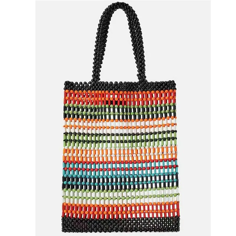 

2019 Fashion Any Color Can Be Customzied Multi-color Stripes Large Acrylic Beaded Tote Bag