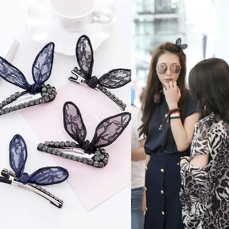 

Stars The same paragraph Korea Cute Elegant Hairpin Lace Bow Duckbill clip Cat ears Head clip Hair accessories
