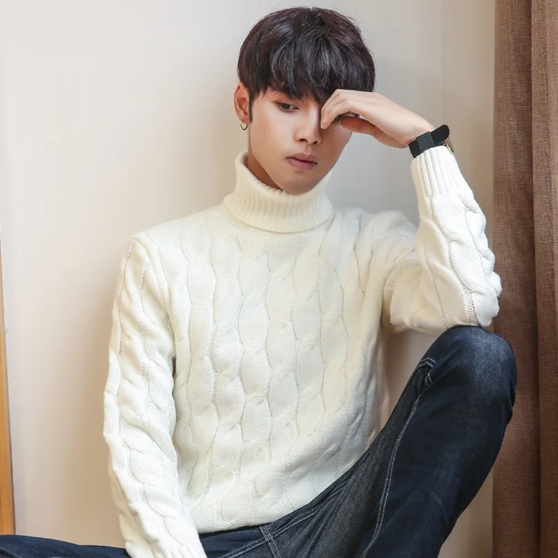 

2018 New Man Solid High Collar Winter Pullover Men Sweater Coat Mens Turtleneck Sweaters Knitted Turtleneck Men Sweater