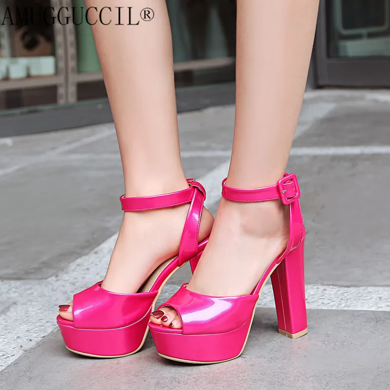 

high  sandals platform high heels women patent leather pumps 2017 Blue pink mei red beige shoes 13cm size 34-43