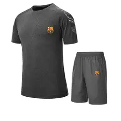 Барселона 2019 2 шт. Мужская хлопковая футболка + короткий костюм повседневная с круглым вырезом Мужская футболка с короткими рукавами брюки