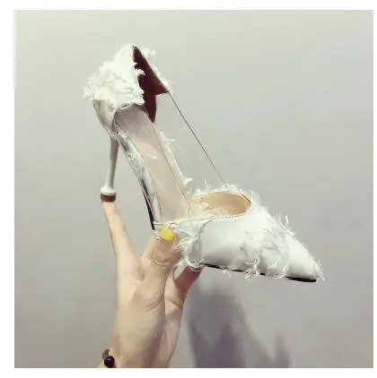 

Elegant PVC Pumps Stiletto Sexy High Heels 9CM Single Shoes Women Clear Transparent Pumps Patchwork Slip On Model Catwalk Shoes