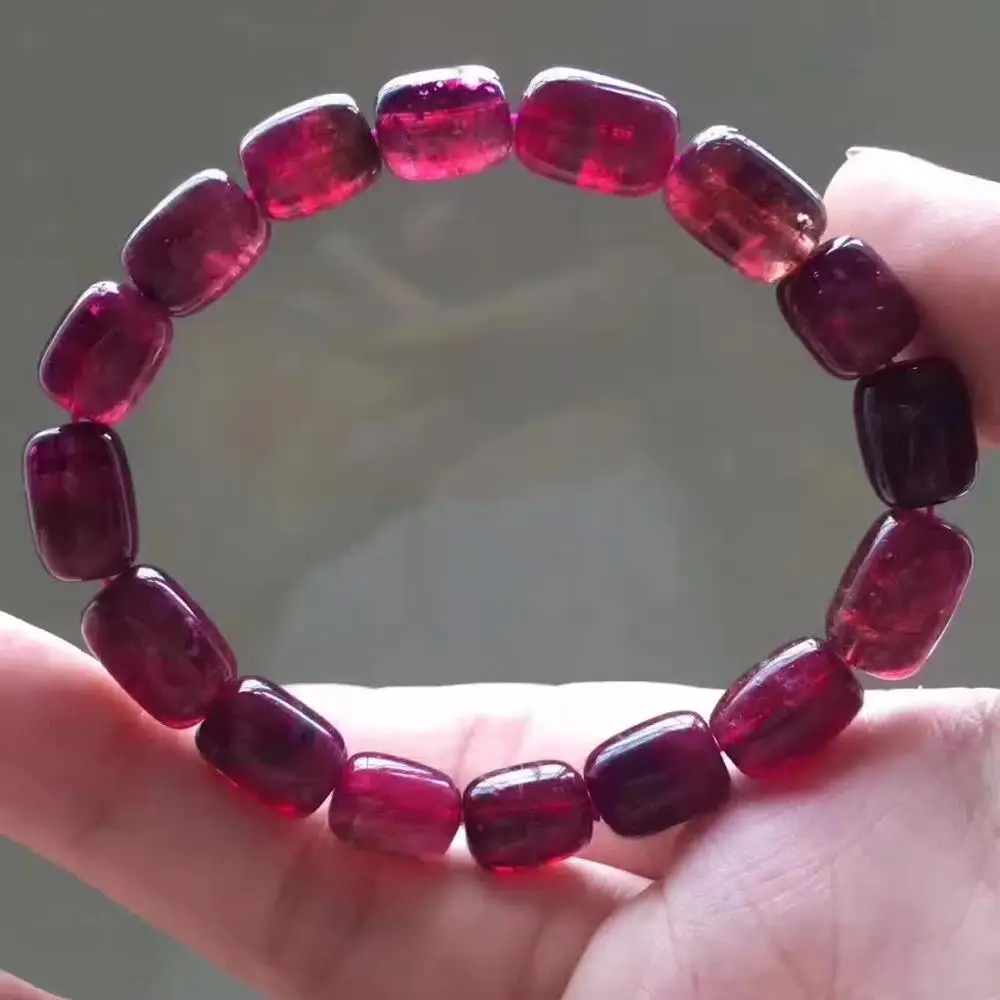 

free shipping Natural Red Tourmaline Crystal Clear Barrel Beads Bracelet 11x8mm