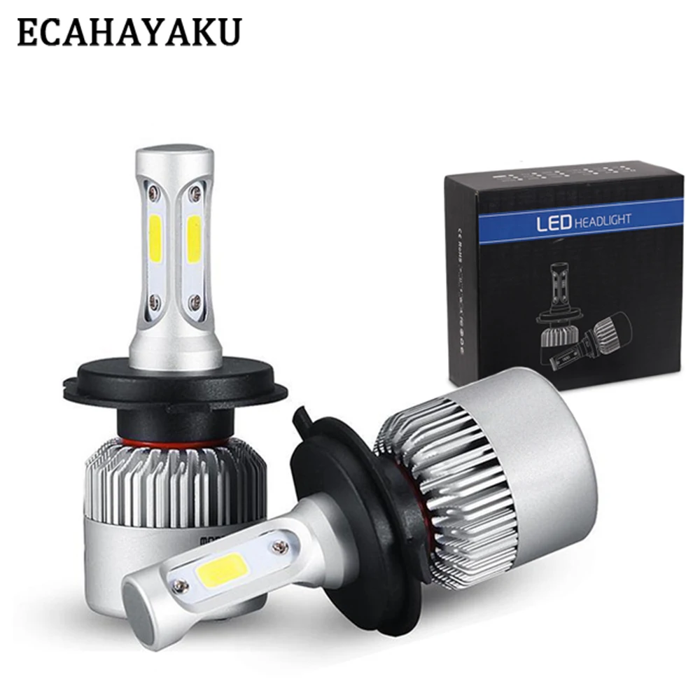 2x ECHAYAKU S2 H4 H7 H1 COB светодиодные фары H11 H13 12 В 9005 9006 H3 9004 9007 9012 72 Вт автомобильный