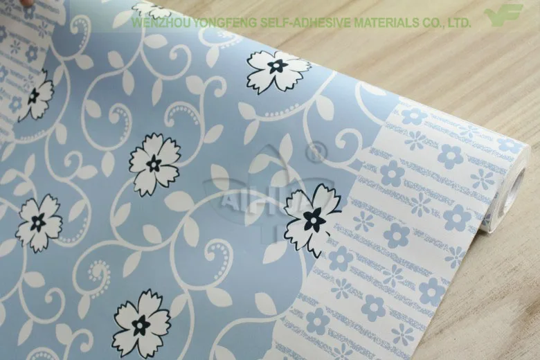 

10m*45cm baby Pvc wallpaper child bedroom self-adhesive waterproof blue white flowers bold stripe wall stickers home decor