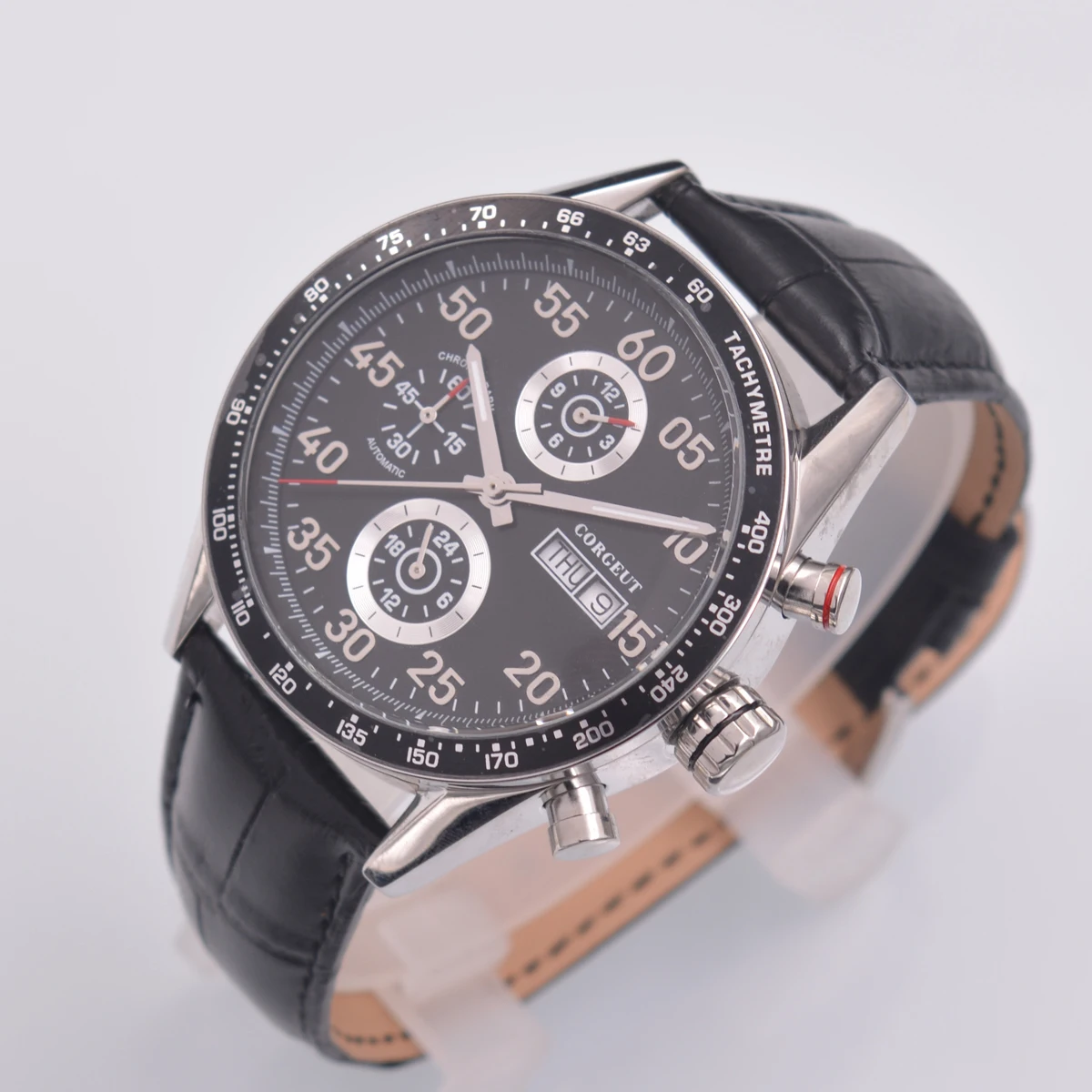Мужские автоматические механические часы CORGEUT, 43 мм, 24 часа, Лидирующий бренд, роскошные кожаные часы для недели и даты, спортивные мужские наручные часы