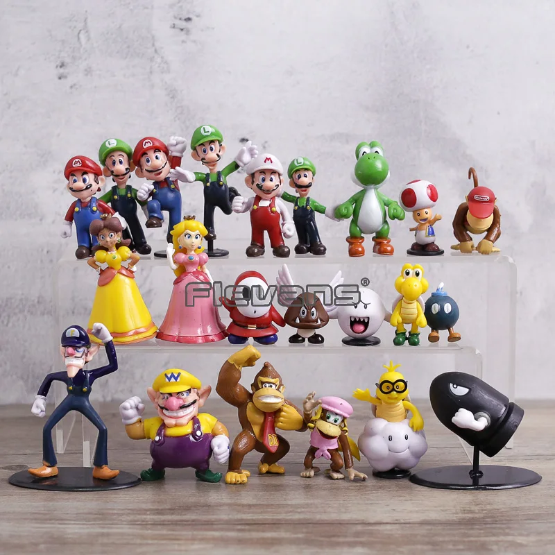Super Mario Bros Figures 22pcs/set Mario Luigi Mushroom Bowser Yoshi Peach Daisy Goomba Koopa Mini PVC Figures Toys Dolls