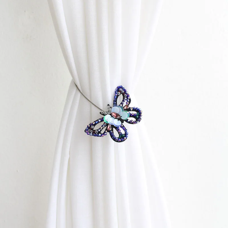 

1 pair tieback curtain decorative spinning magnet bandage rope punch butterfly Rhinestone Curtain ring buckles tie tape M710