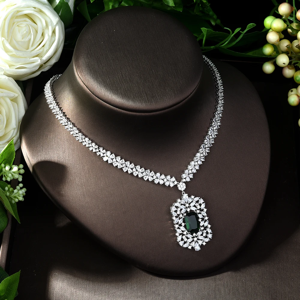 HIBRIDE Fashion Green AAA CZ Jewelry Sets for Women Necklace Set Bijoux Femme Accessories Square Shape Jewelry Gifts N-1016 - Image 5
