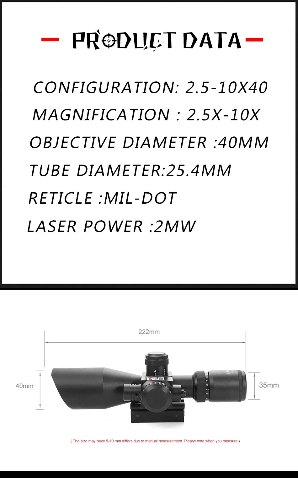 LUGER 2,5-10x40E охотничий Riflescope красный зеленый с подсветкой Crosshair Reflex Sight тактические прицелы Воздушный пистолет Электро Красный точка зрения