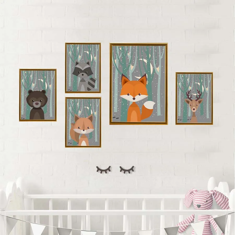 Forest Animals Deer Bear Posters Prints Cats Fox Canvas Painting Decoration For House For Kids Room Nordic Wall Art Pictures  (3)