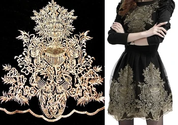 

3pc 43x32cm Gold Applique Baroque Mesh Embroidery Patch Patches For Clothing Stickers For Clothes Sewing Accessories AC0347