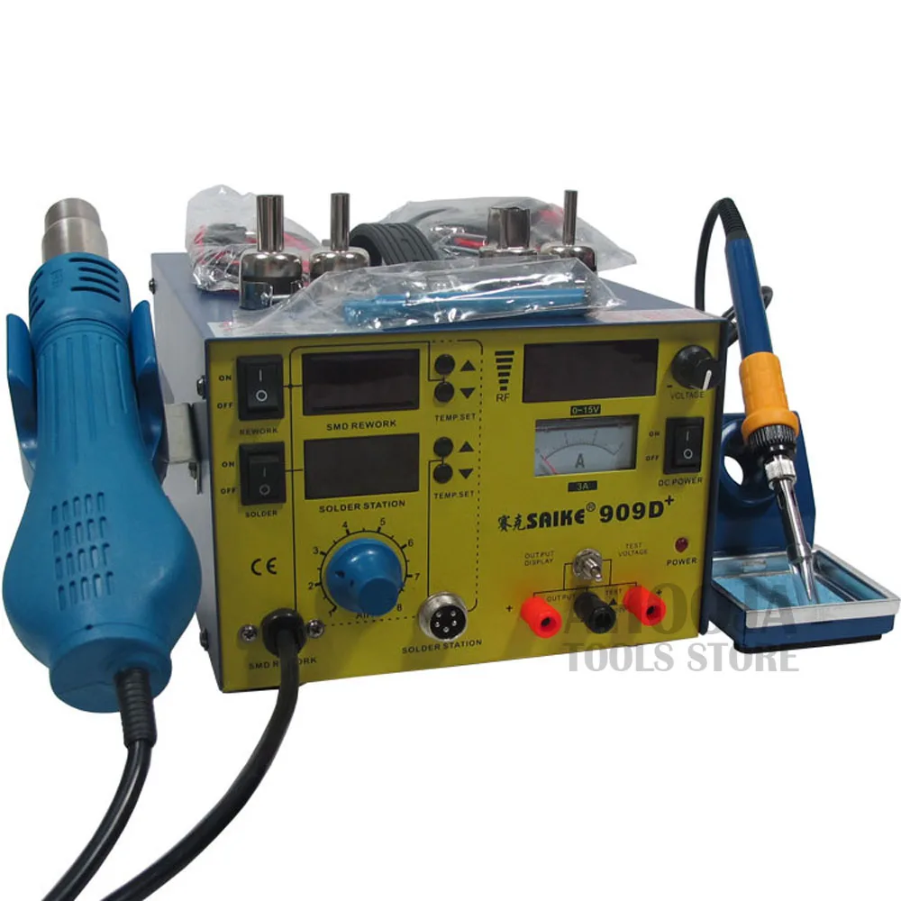 SAIKE 909D + 3 в 1 Горячая воздушная пушка паяльная станция с функцией демонтажа DC