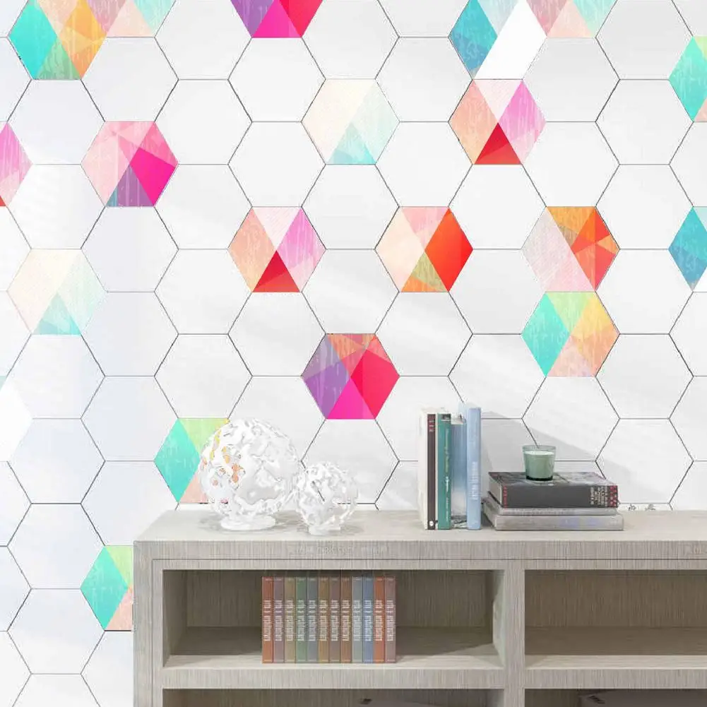 

10Pcs Bathroom Kitchen Colorful Hexagonal Tile Sticker Non-slip Wall Floor Decor