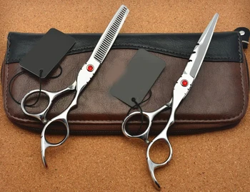 

6.0 inch Brand Red Gem TOP GRADE Hairdressing Scissors 440C 62HRC Barbers Cutting Scissors Thinning Shears Hair Scissors