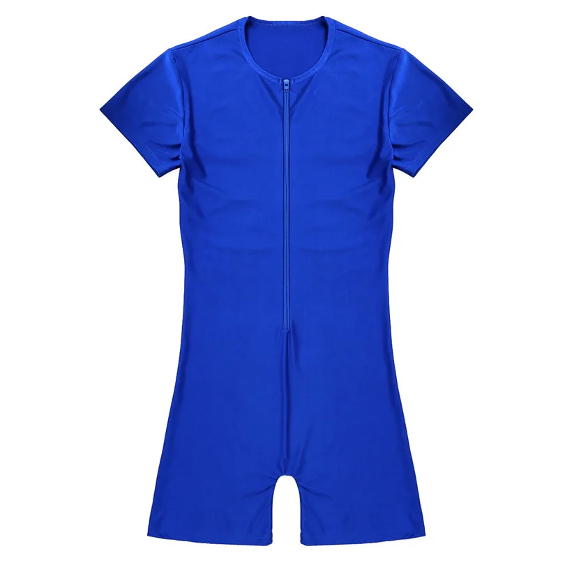iEFiEL Newest Mens One-piece Short Sleeve Front Zipper Boxer Briefs Bodysuit Jumpsuit Leotard Underwear Male Nightclub Clothes -