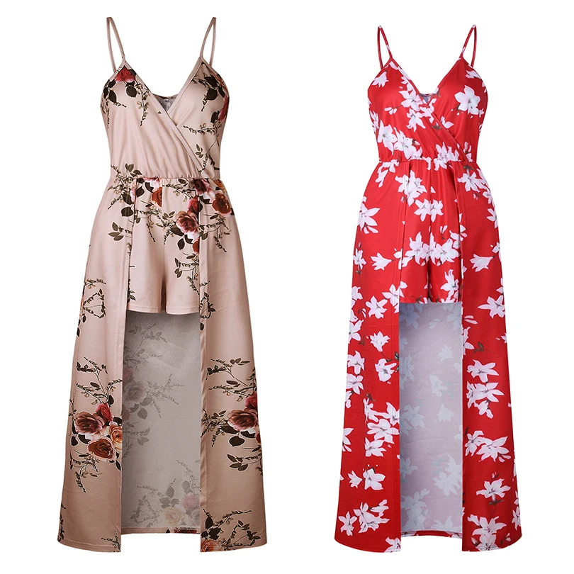 Sexy V-Neck Print Women Jumpsuits Floral Backless Sleeveless Pleated Female Rompers 2019 Summer Style Fashion Beach Clothing Sexy V-Neck Print Women Jumpsuits Floral Backless Sleeveless Pleated Female Rompers 2019 Summer Style Fashion Beach Clothing