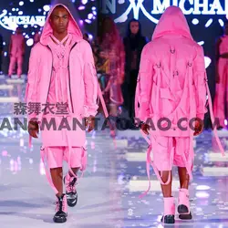 DJ Мужской певица Бейонсе пряный курица с подраздел сценические костюмы розовый ремень в стиле хип-хоп бейсбольная форма куртка + Штаны +