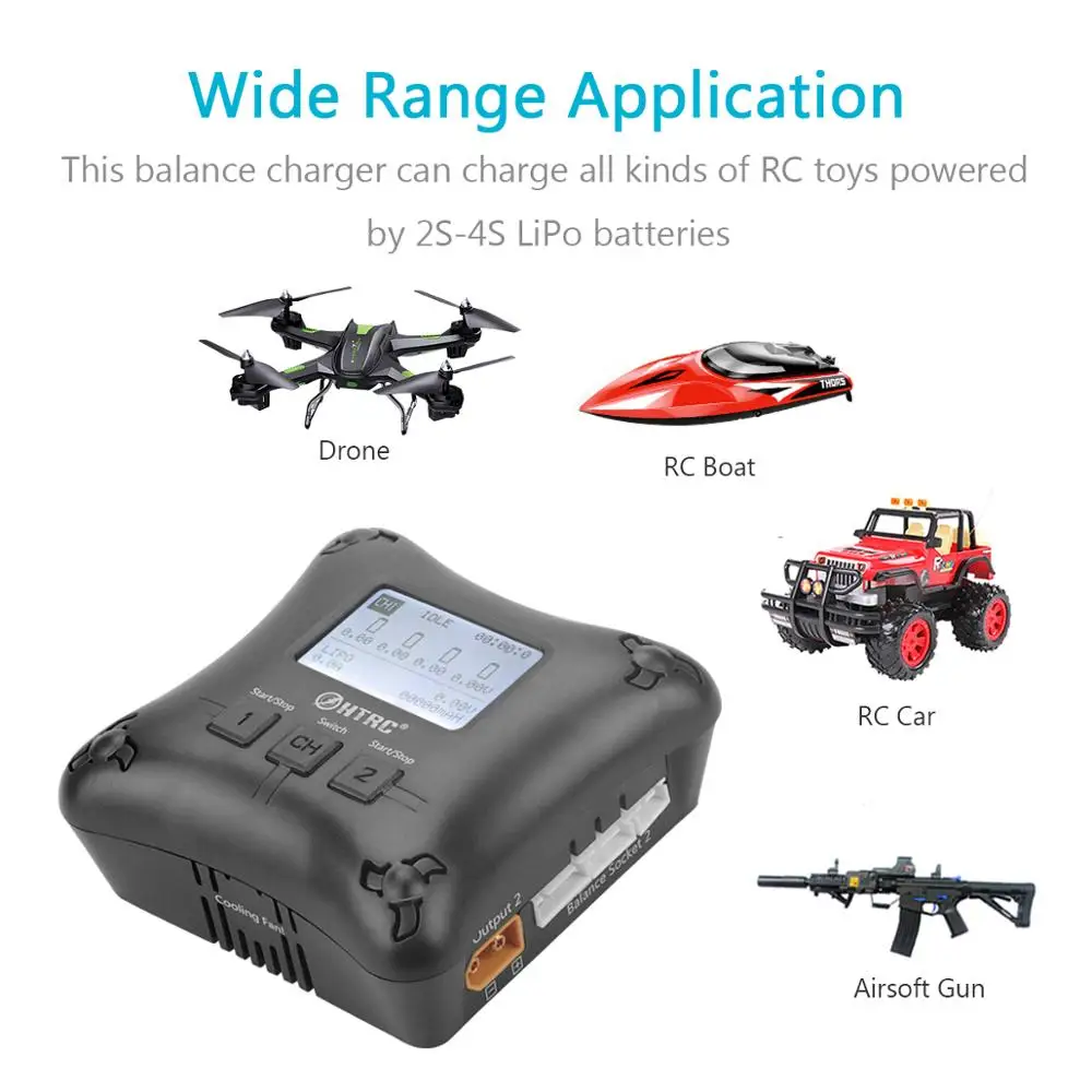 HTRC H4AC DUO 20W x2 2A x2 Mini Portable RC Charger 2-4s Lipo Battery Charging Dual Port