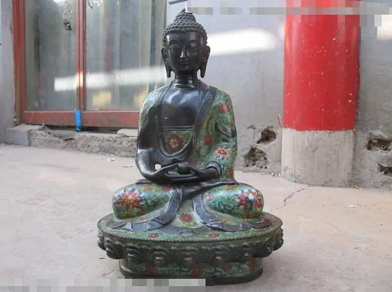 

17"Inch Tibet Buddhism Pure Bronze cloisonne Ru Lai Sakyamuni Buddha Statue