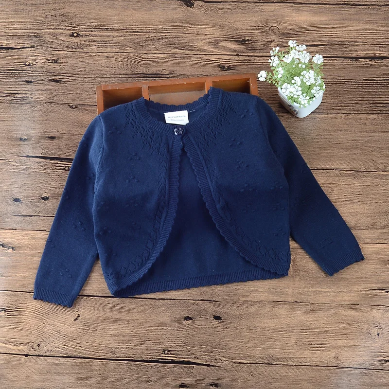 

2019 Spring Navy Blue Baby Girls Outerwear Single Button Cardigan Sweater Baby Girls Jacket 6 12 24 Month Baby Clothes 185062