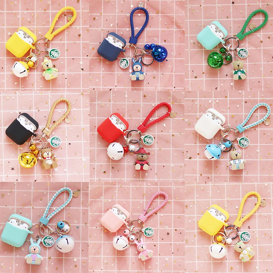 

Bear silicone Cartoon Case for Apple Airpods Case Air Pods Accessories Bluetooth Earphone Protective Cover bracket key pendant