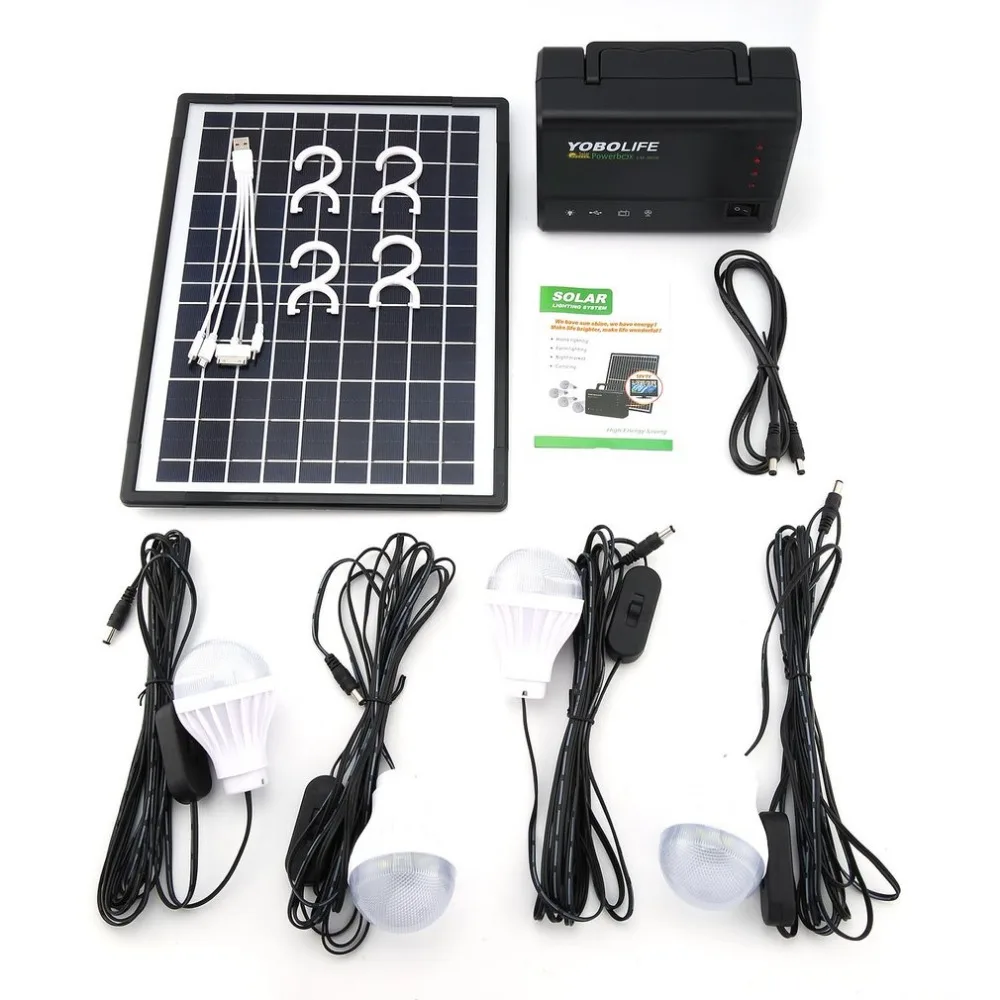

Solar Panel Power Storage Generator with LED Light Bulb USB Charger Portable Handheld Generator Power Box Home System Kit