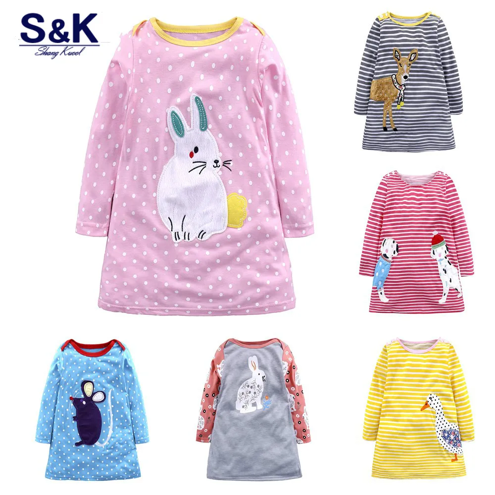 

New Dresses for Little Girls with Long Sleeve Cartoon Kids Dress Children's Clothing Rabbit Princess Costume Baby Dress XQ-222