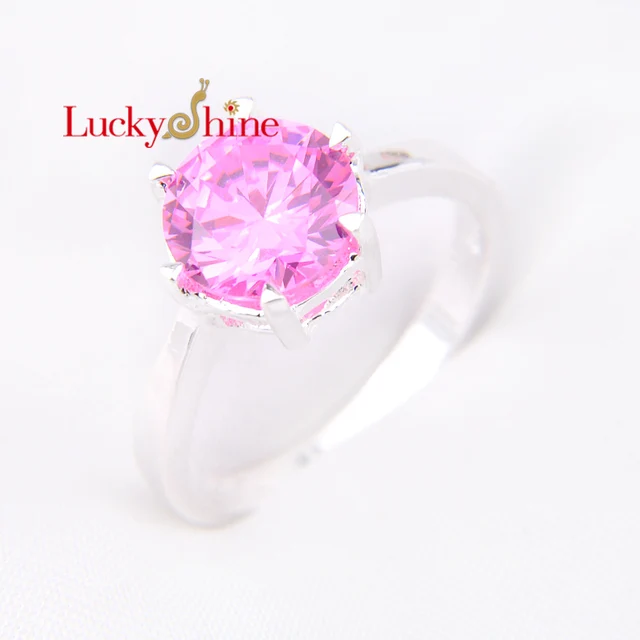 498 Promotion Bijoux Luckyshine Ronde Feu Rose Kunzite Argent Plaqué Anneaux De Mariage Russie Usa Vacances Cadeau Australie Anneaux Dans