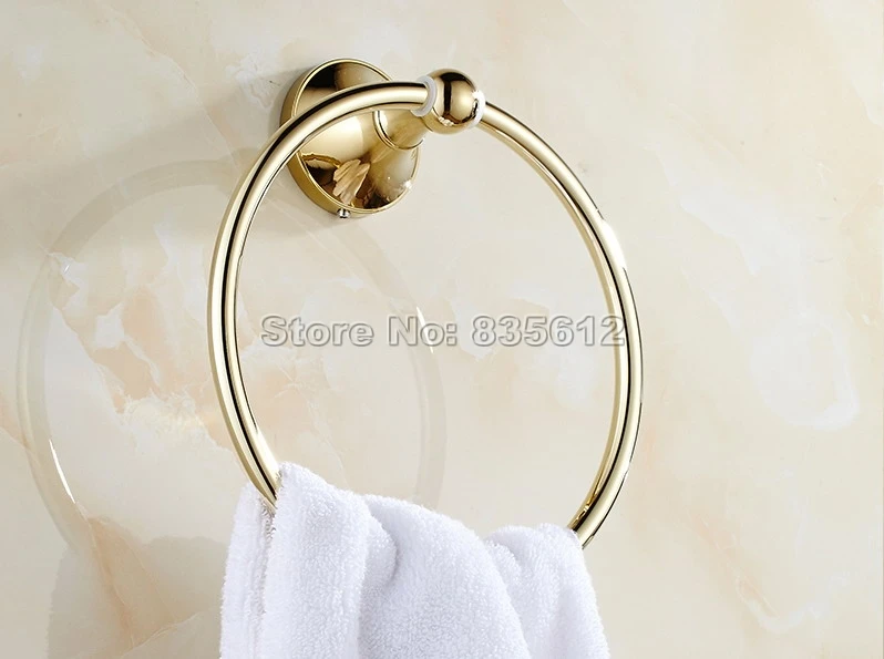 Gold Color Bathroom Accessory Wall Mounted Polished Brass Finish Round