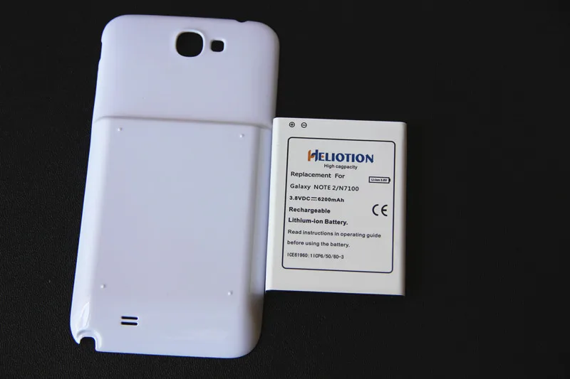 

N7100 Batteries 6200mAh For Samsung Galaxy Note II 2 N7102 N7108 Mobile Phone EB595675LU Extended Battery+White Case Cover