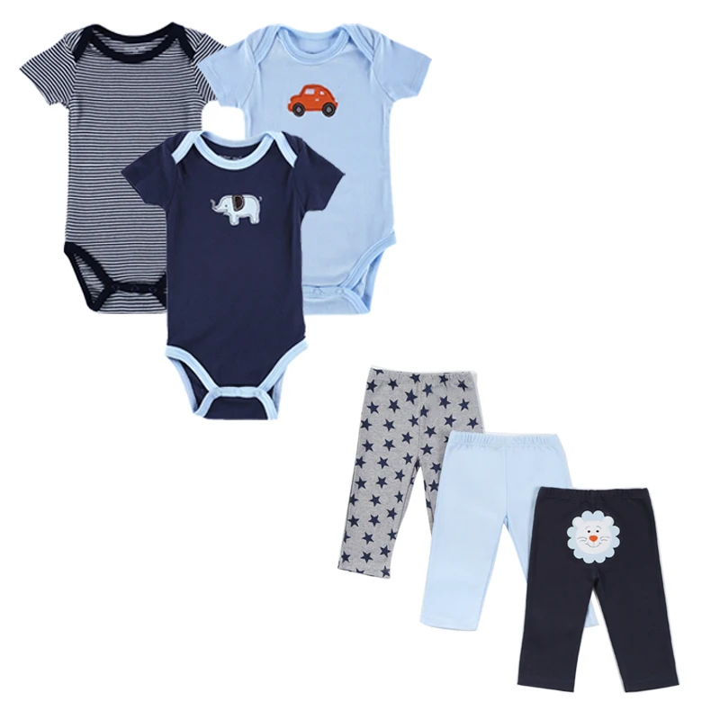 

3 Set Spring/Summer Baby Boy Girl Clothes Kids Clothing Set (3pcs Bodysuit+3pcs Pants) Children Short Sleeve Print Infant Suits