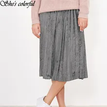 Женская длинная юбка осень зима модная винтажная однотонная Вельветовая плиссированная юбка с высокой талией Элегантная Женская юбка Saia faldas SK7002