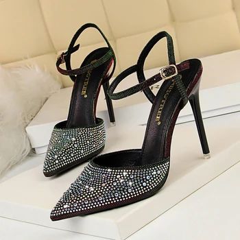 

BIGTREE rhinestone summer sandals shoes woman fashion party sandalias mujer 2019 sexy stiletto high heels shallow sandale femme
