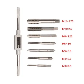 

8pcs/set Metric Metal HSS Tap Die Set M3 M4 M5 M6 M8 M10 M12 Screw Thread Plugs Taps with Wrench Broaching Hand Tools Set