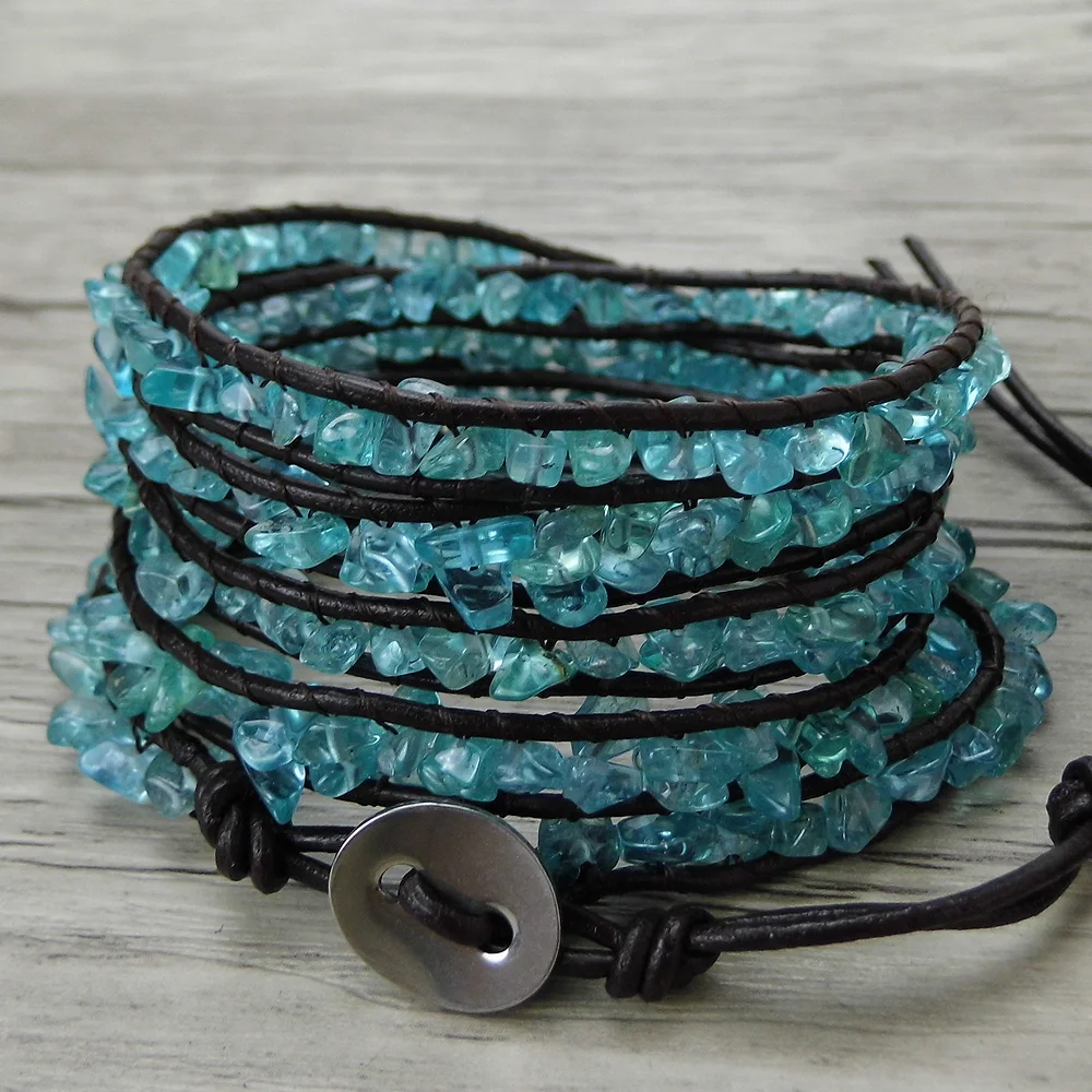 Blue wrap bracelet Apatite bead bracelet Raw stone leather bead BOHO wrap bracelet long strand bracelet jewelry Blue wrap bracelet Apatite bead bracelet Raw stone leather bead BOHO wrap bracelet long strand bracelet jewelry