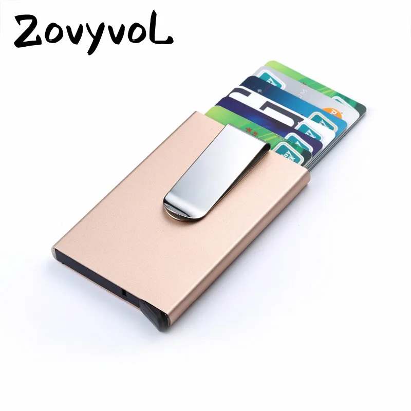 ZOVYVOL RFID блокирующий металлический кошелек мини-кошелек для путешествий автоматический мужской женский держатель для карт тонкий алюминиевый ID кредитный чехол для денег