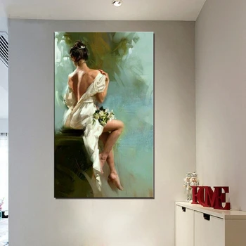 

Sexy Art Figure Painting The Bride in Her Wedding Dress Naked Back Canvas Print Wall Art Picture for Home Decor Anniversary Gift