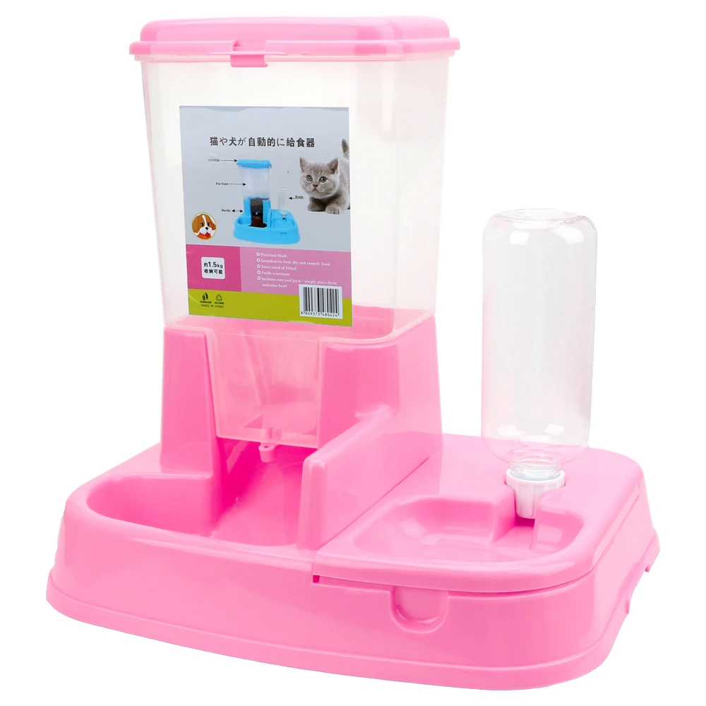 1 набор, автоматическая кормушка для собак кошек, поилка, товары для собак, большая емкость, диспенсер для воды для собак, поилка для кошек - Цвет: Розовый