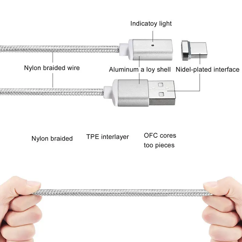 1 м нейлоновое магнитное зарядное устройство Micro USB для мобильных телефонов Xiaomi Huawei Android 2.1A Быстрая зарядка Магнит Micro USB кабель для передачи данных