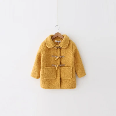 Коллекция года, Новое Детское шерстяное Стеганое пальто на весну и зиму детская верхняя одежда Симпатичные рожки для маленьких девочек, куртка с пряжкой, X97 - Цвет: Цвет: желтый