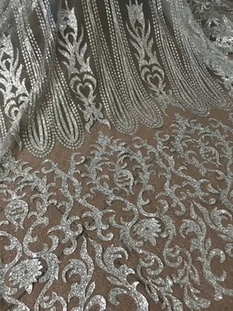 

CiCi-52826 top sale glued glitter sequins lace fabric Fashion african glued glitter tulle mesh fabric